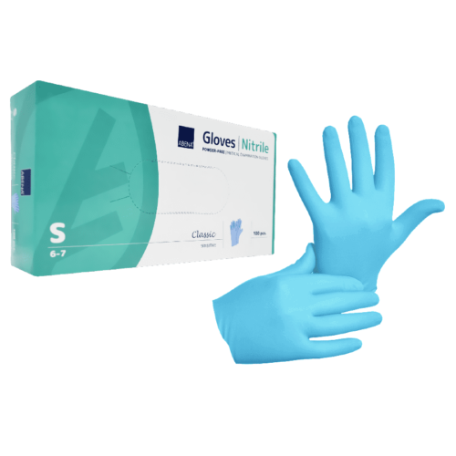 Rękawice nitrylowe bezpudrowe, niebieskie S – 100szt